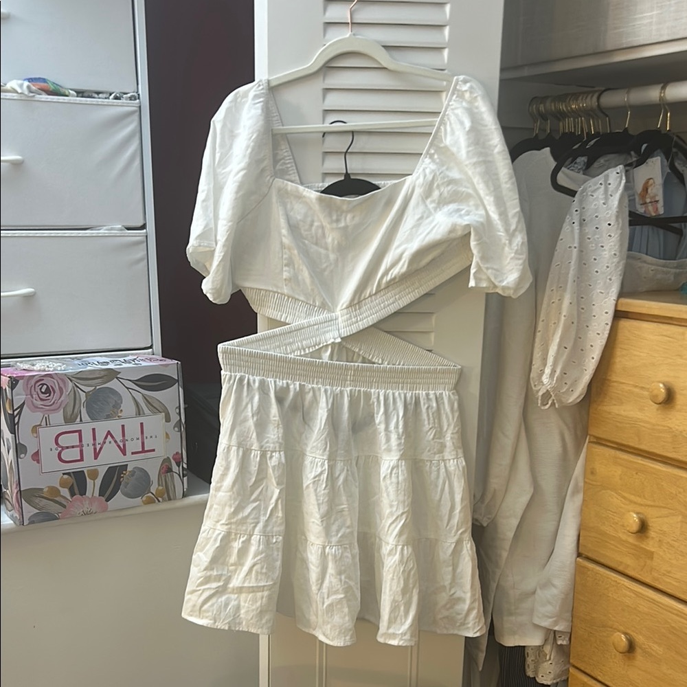 White Off-Shoulder Dress with Cut-Out Design